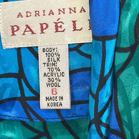 Adrianna Papell 1980’s Silk Top w/stretch band at waist-Green Blue Purple Size 6 - Picture 2 of 10